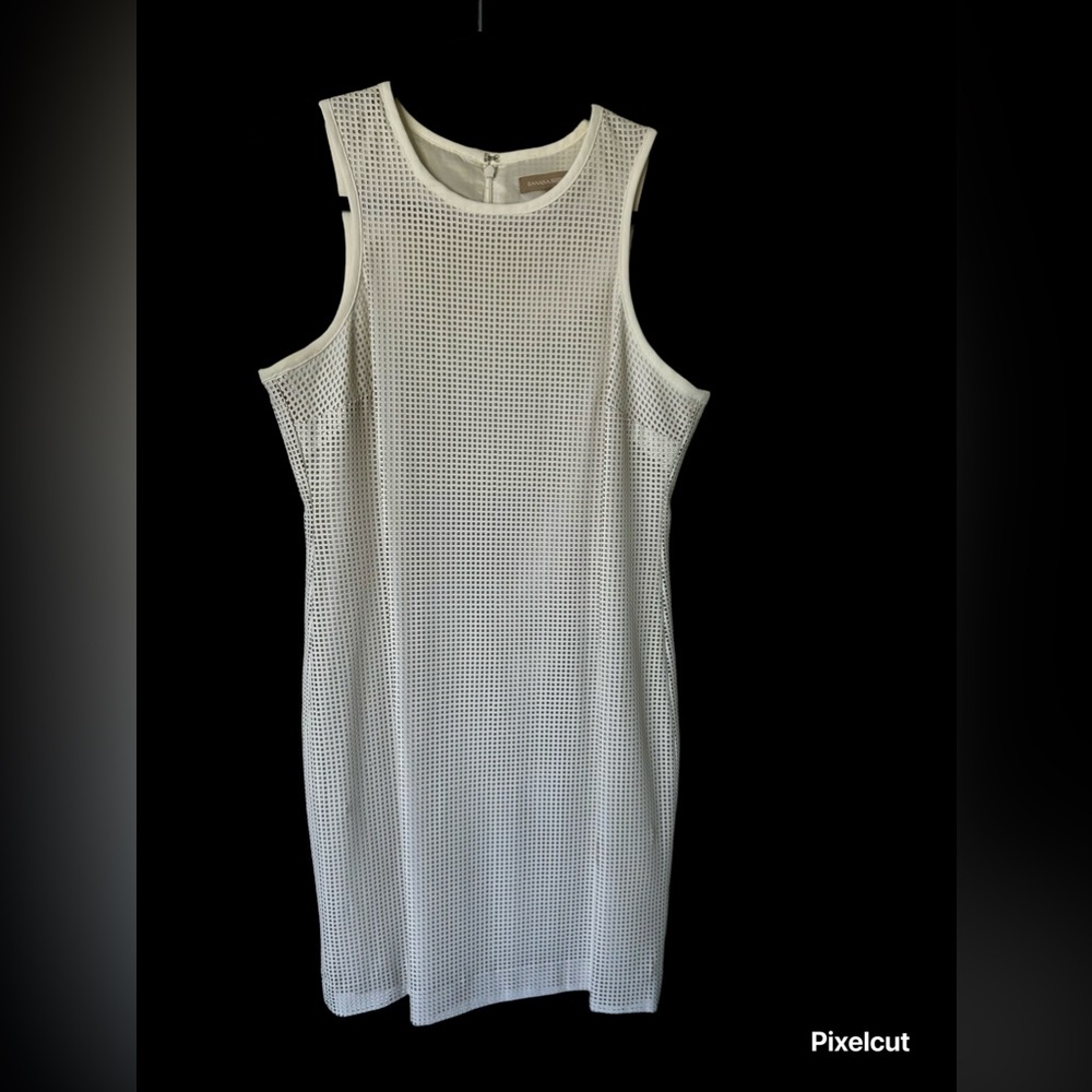Banana Republic Dress White Laser Cut PU Leather Round Neck Back Zip Womens 8